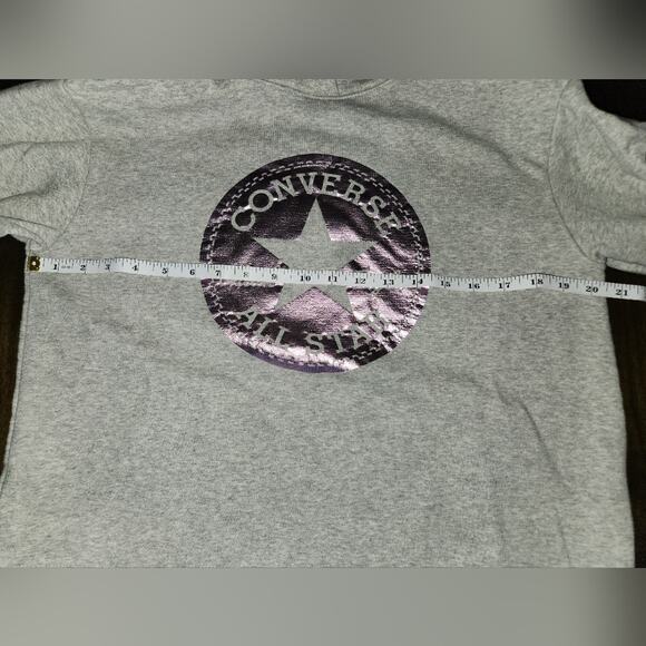 Converse Chuck Taylor Girls Foil‎ Graphic Cropped Pullover Hoodie Grey XL - Picture 13 of 14